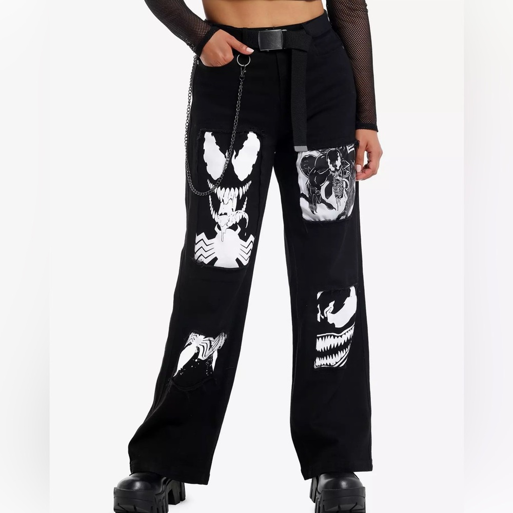Marvel Venom Patches Wide Leg Denim Pants Hot Topic